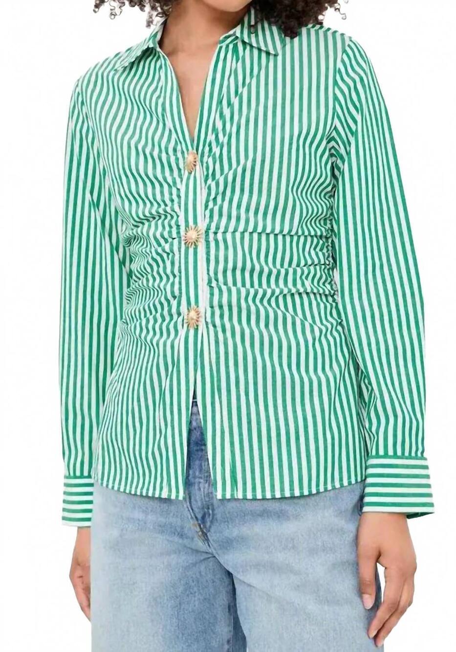 NEW RAILS caralyn soft bishop sleeves shirt in emerald stripe